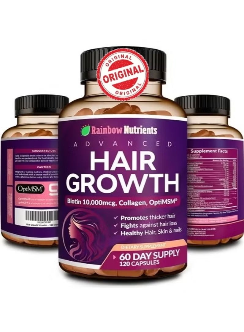 قوس قزح المغذيات Hair Growth Vitamins for Women | Biotin 10,000mcg, Collagen, Saw Palmetto | Naturally Regrow Stronger & Healthier Hair, Skin and Nails | Stops Hair Loss | 60 Day Supply ﻿120 CAPSULES - Image 1
